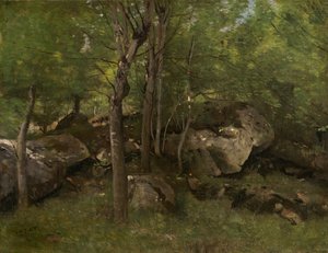 Skały w lesie Fontainebleau autorstwa Jean Baptiste Camille Corot