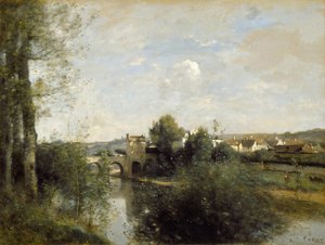 Sekwana i Stary Most w Limay autorstwa Jean Baptiste Camille Corot