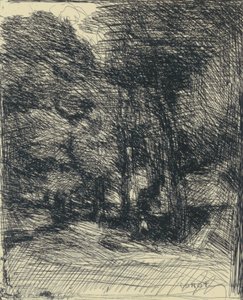 Pamięć o Bas-Bréau autorstwa Jean Baptiste Camille Corot