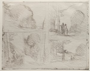 Ogród Peryklesa; Zaułek malarza; Bazgranina; Wielki Drwal; Wieża Henryka VIII autorstwa Jean Baptiste Camille Corot