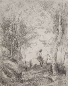 The Great Cavalier in the Wood, oryginalny nadruk 1854, wydrukowany w 1921 r. autorstwa Jean Baptiste Camille Corot
