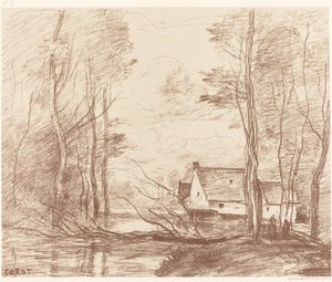 Młyn Cuincy, niedaleko Douai Le Moulin de Cuincy, pres Douai, 1871. autorstwa Jean Baptiste Camille Corot