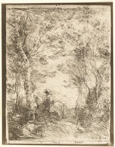 Jeździec w lesie, mały talerz autorstwa Jean Baptiste Camille Corot