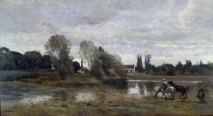 Ville dAvray, Podlewanie koni, ok. 1860-65 autorstwa Jean Baptiste Camille Corot