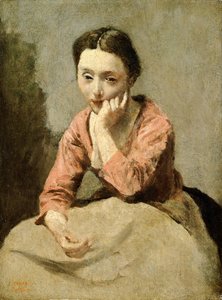 Kobieta w różowej bluzce (olej na płótnie) autorstwa Jean Baptiste Camille Corot