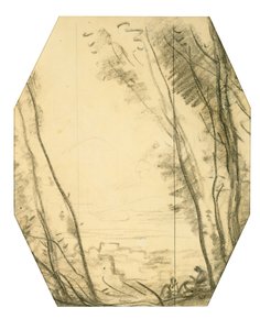 Scena leśna (węgiel na papierze plecionym, wyłożony papierem morwowym) autorstwa Jean Baptiste Camille Corot