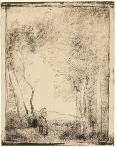 Młoda matka na skraju lasu autorstwa Jean-Baptiste-Camille Corot