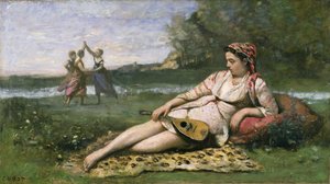 Młode kobiety ze Sparty (lub leżące Cyganki) ok. 1868-70 autorstwa Jean Baptiste Camille Corot