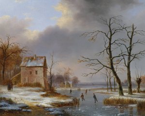 Łyżwiarstwo na zamarzniętej rzece autorstwa Jean Baptiste Coene