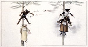 Brazylia: lalka pod wizerunkiem Judasza i Diabła spalona w Wielką Sobotę 1839 r. (grawerunek) autorstwa Jean Baptiste Debret
