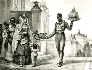 Gėlių pardavėja prie bažnyčios durų, iš „Voyage Pittoresque et Historique au Bresil“, poli autorstwa Jean Baptiste Debret