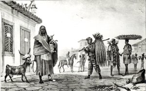 Dom do wynajęcia, konie i kozy na sprzedaż, z „Voyage Pittoresque et Historique au Bresil”, autorstwa Jean Baptiste Debret