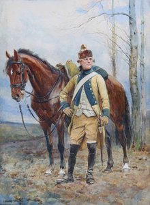 Dragon Legionu de Flandres w latach 1763-1766, 1901 (wc i gwasz na papierze) autorstwa Jean-Baptiste Edouard Detaille