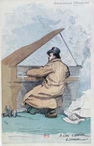 Francja, Paryż, kolorowa rycina francuskiego kompozytora Emmanuela Chabrier autorstwa Jean Baptiste Edouard Detaille