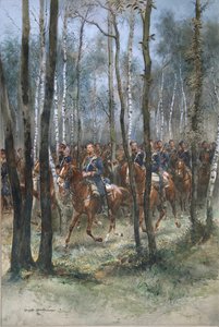 Żołnierze na koniu, 1884 (toaleta, czarny tusz i kolor nadwozia na papierze)