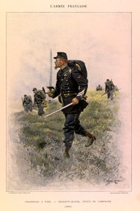 Typy i mundury francuskiej armii kapitana Julesa Richarda, zilustrowane przez Edouarda Detaille (1848-1912): Łowcy stóp: sierżant major w stroju polowym w 1885 r., kolekcja prywatna autorstwa Jean Baptiste Edouard Detaille