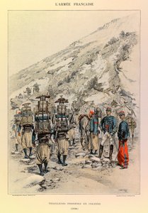 Typy i mundury francuskiego Armee kapitana Julesa Richarda, zilustrowane przez Edouarda Detaille (1848-1912): Indigenes Tirailleurs in Column w 1886, kolekcja prywatna autorstwa Jean Baptiste Edouard Detaille