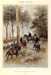 Typy i mundury francuskiego Armee kapitana Julesa Richarda, zilustrowane przez Edouarda Detaille (1848-1912): sztab generała dywizji w 1884 r., kolekcja prywatna autorstwa Jean Baptiste Edouard Detaille