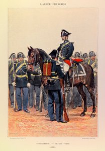 Typy i mundury francuskiego Armee kapitana Julesa Richarda, zilustrowane przez Edouarda Detaille (1848-1912): Gendarmerie en grande attire en 1887, Collection Partiale autorstwa Jean Baptiste Edouard Detaille