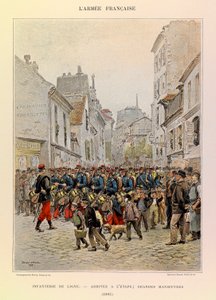 Typy i umundurowanie francuskiego Armee kapitana Julesa Richarda, zilustrowane przez Edouarda Detaille (1848-1912): Piechota liniowa: Przybycie na scenę podczas głównych manewrów w 1885 r., Zbiory prywatne autorstwa Jean Baptiste Edouard Detaille