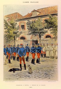 Typy i mundury francuskiego Armee kapitana Julesa Richarda, zilustrowane przez Edouarda Detaille (1848-1912): Hunters a Horseback; Defile de la parade en 1886, Collection Partiale autorstwa Jean Baptiste Edouard Detaille