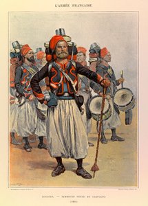 Typy i mundury francuskiego Armee kapitana Julesa Richarda, zilustrowane przez Edouarda Detaille (1848-1912): Zouaves: Drum in Country Dress in 1886, Private Collection autorstwa Jean-Baptiste Edouard Detaille