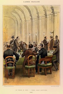 Typy i umundurowanie francuskiego Armee kapitana Julesa Richarda, zilustrowane przez Edouarda Detaille (1848-1912): Losowanie w Paryżu, Salle Saint Jean w 1887 r., Kolekcja prywatna autorstwa Jean Baptiste Edouard Detaille