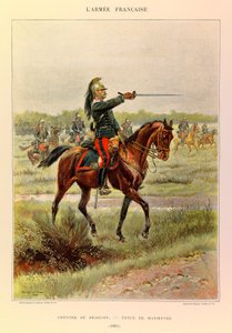 Typy i mundury francuskiego Armee kapitana Julesa Richarda, zilustrowane przez Edouarda Detaille (1848-1912): Oficer Smoków w kombinezonie manewrowym w 1885 r., Kolekcja prywatna autorstwa Jean-Baptiste Edouard Detaille