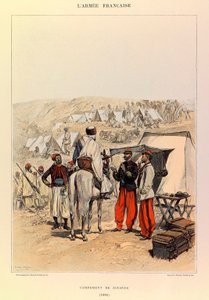 Typy i mundury francuskiego Armee kapitana Julesa Richarda, zilustrowane przez Edouarda Detaille (1848-1912): Obóz Zouaves w 1886 r., Kolekcja prywatna autorstwa Jean Baptiste Edouard Detaille