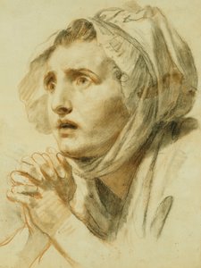 Portret kobiety, do biustu, w czepku, z rękami splecionymi, autorstwa Jean Baptiste Greuze