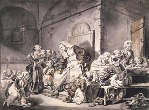 Nauczyciel w szkole par Greuze, Jean-Baptiste (1725-1805). Pióro, pędzel, kolor szaro-brązowy, akwarela na papierze, format : 27,8x33,8, ok. 1764-1765, Państwowy Ermitaż, St. Petersburg autorstwa Jean Baptiste Greuze