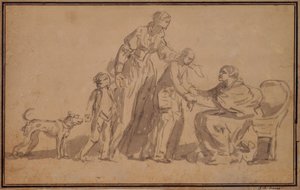 Dwoje dzieci i matka witane przez starą pielęgniarkę autorstwa Jean Baptiste Greuze
