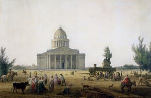 Widok na Panteon w Paryżu z powozem z posągiem Jeana-Jacques