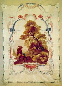 Wilk został pasterzem Ilustracja do bajki Jeana de La Fontaine. Gobelin Jeana Baptiste Hueta (1745-1811) wykonany w manufakturze Beauvais. XVIII-wieczny Paryż, meble narodowe. autorstwa Jean Baptiste Huet