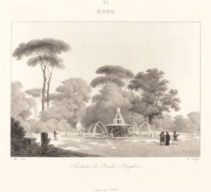 Fontanna w Ogrodzie Borghese autorstwa Jean Baptiste Isabey