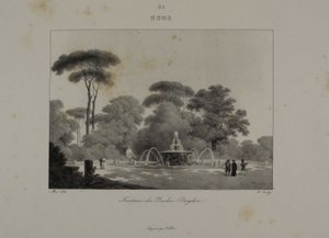 Fontanna w ogrodzie Villa Borghese, Rzym autorstwa Jean Baptiste Isabey
