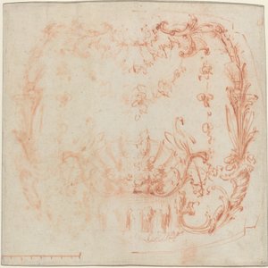 Projekt ściany rokoko z fontanną i łabędziami [verso] autorstwa Jean Baptiste Joseph Pater