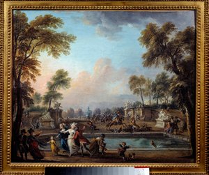 Szarża księcia Lambesc w Jardin des Tuileries 12 lipca autorstwa Jean-Baptiste Lallemand