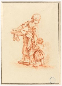 Rysunek przedstawiający kobietę prowadzącą dziecko, 1750-75 autorstwa Jean Baptiste Le Prince