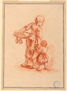 Rysunek przedstawiający kobietę prowadzącą dziecko, 1750-75 autorstwa Jean Baptiste Le Prince