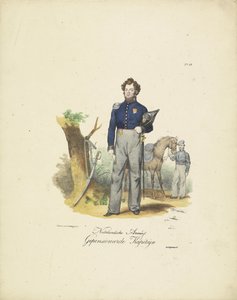 Kapitan w stanie spoczynku, 1820-1825 Nederlandsche Armée, Emerytowany Kapiteyn (tytuł na obiekcie) Stroje wojskowe Królestwa Niderlandów. Dedykowane Jego Ekscelencji Willemowi van Bylandtowi (tytuł serii na obiekcie)
