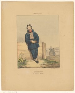 Rybak palący fajkę w Scheveningen Scheveninghe (tytuł na obiekcie) Pech en costume habillé (tytuł na obiekcie) Stroje mieszkańców Holandii i Belgii (tytuł serii) Costumes du peuple de toutes les Provinces des Pays-Bas (tytuł serii) kostium