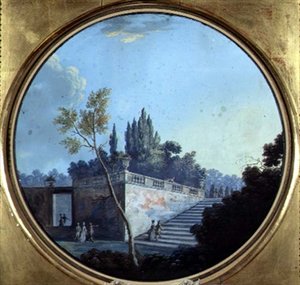 Ogród klasyczny, prawdopodobnie w Wersalu (akwarela i gwasz na papierze) autorstwa Jean Baptiste Marechal