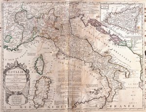 Mapa Włoch z Korsyką, Sardynią i Sycylią (Grawerowanie