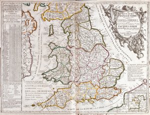 Mapa Królestwa Anglii pod panowaniem Jakuba II (Grawerowanie autorstwa Jean Baptiste Nolin