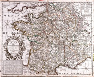 Mapa Królestwa Francji (Grawerowanie autorstwa Jean Baptiste Nolin