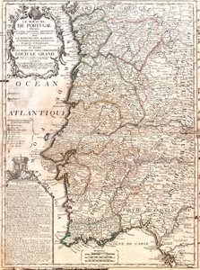 Mapa Królestwa Portugalii (Grawerowanie autorstwa Jean Baptiste Nolin