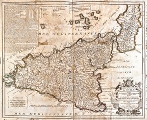 Mapa Królestwa Sycylii (Włochy) (Grawerowanie autorstwa Jean Baptiste Nolin