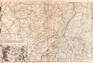 Mapa obszaru wokół Renu (Niemcy, Szwajcaria, Francja) (Grawerowanie