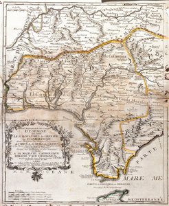 Mapa królestw Granady i Andaluzji (Hiszpania) (Grawerowanie autorstwa Jean Baptiste Nolin